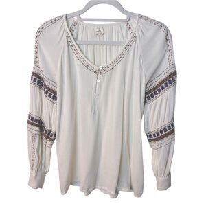O’Neill Long Sleeve Embroidered Blouse Cream Size XS New